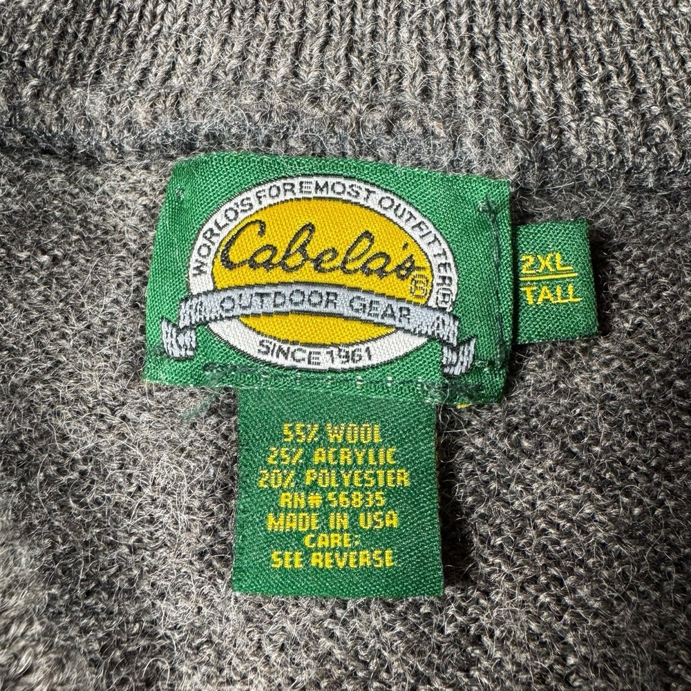 Vintage Cabelas Wool Sweater Mens 2XLT Henley Elbow Patch USA Made 90s Outdoor - Picture 5 of 7